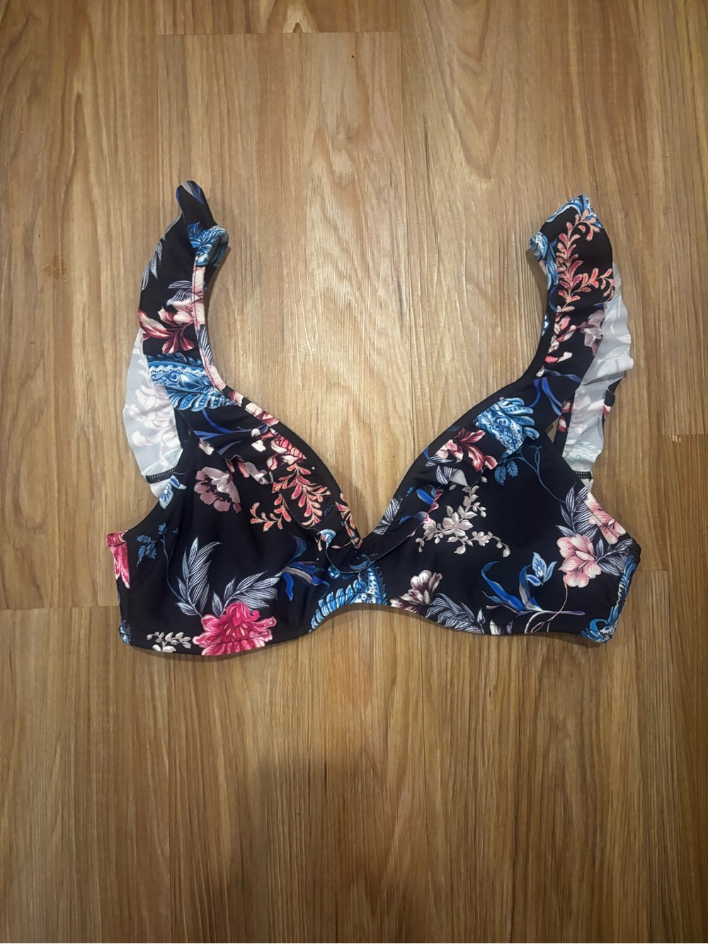 Seafolly Navy Floral Ruffle Bikini Top